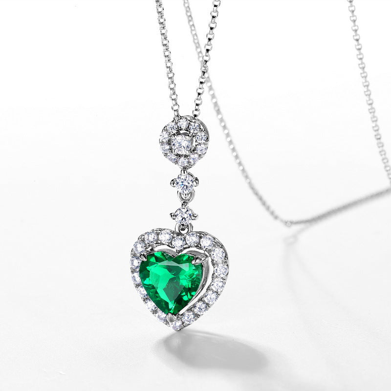 Romantic Heart: Geometric Lab-Grown Emerald Heart Pendant | 925 Silver