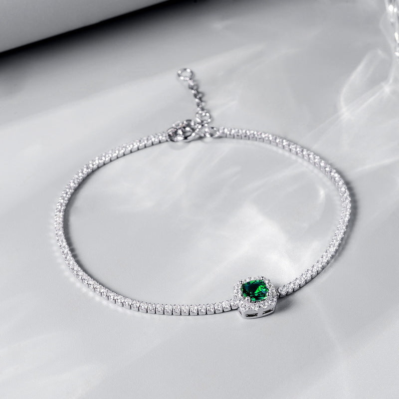 Vintage Deco: Emerald-Cut Lab-Grown Emerald Tennis Bracelet | 925 Silver | Dapaza