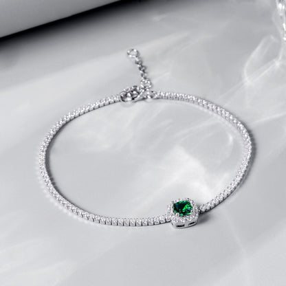 Vintage Deco: Emerald-Cut Lab-Grown Emerald Tennis Bracelet | 925 Silver | Dapaza