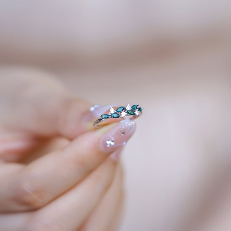 Natural Moss Agate Leaf Vine Ring - S925 Sterling Silver