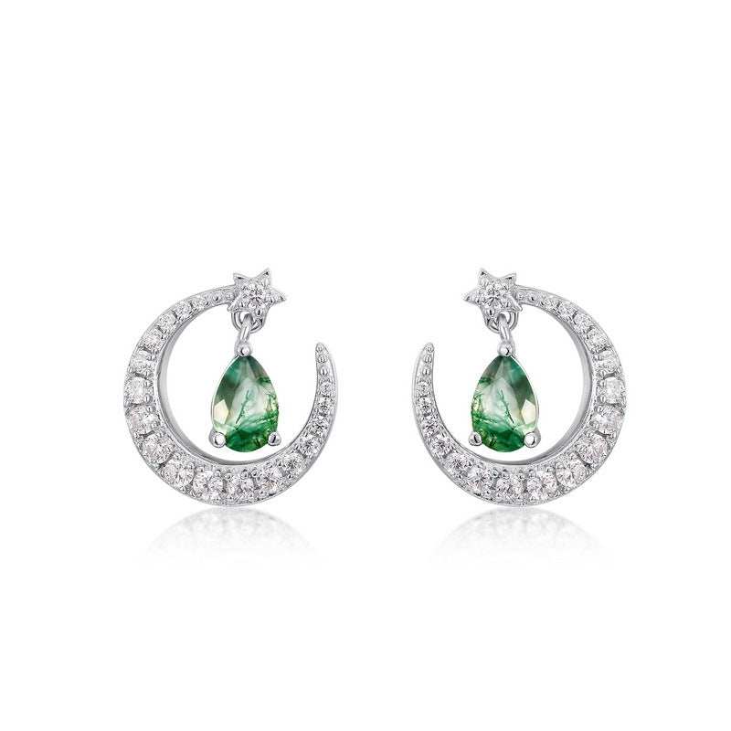 Moon Moss Agate Earrings | 925 Sterling Silver