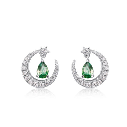 Moon Moss Agate Earrings | 925 Sterling Silver