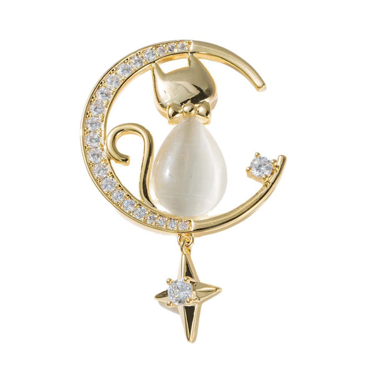 Diamond Moon Star Cat Brooch Anti-light Brooch