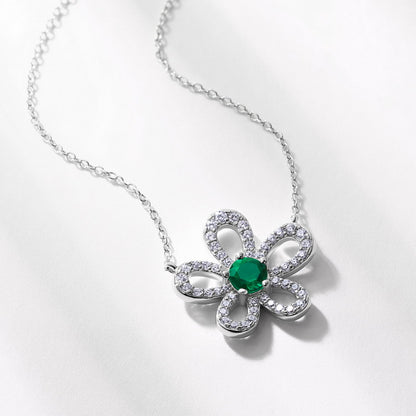 Artisanal Petal: Lab-Grown Emerald Flower Pendant Necklace | 925 Silver | Dapaza