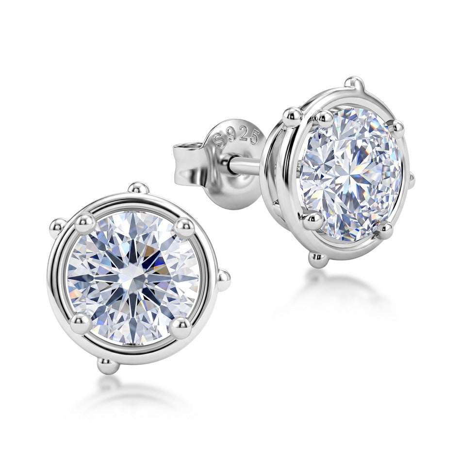 Minimalist 2.16CTW D Color Round Brilliant Cut HPHT Lab Grown Diamond Bezel Stud Earrings | S925 Sterling Silver 6-Bead Frame Post Earrings - Dapaza