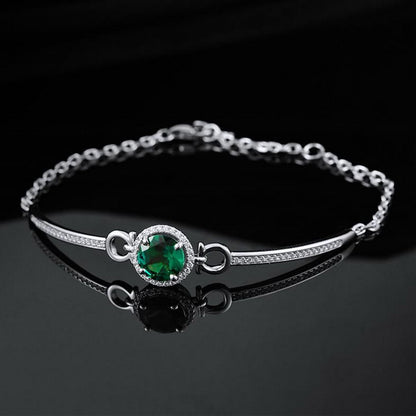 Vintage Lab-Grown Emerald Halo Bracelet - S925 Sterling Silver