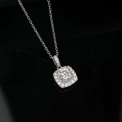 Geometric Cushion Halo Lab-Grown Diamond Necklace - S925 Sterling Silver