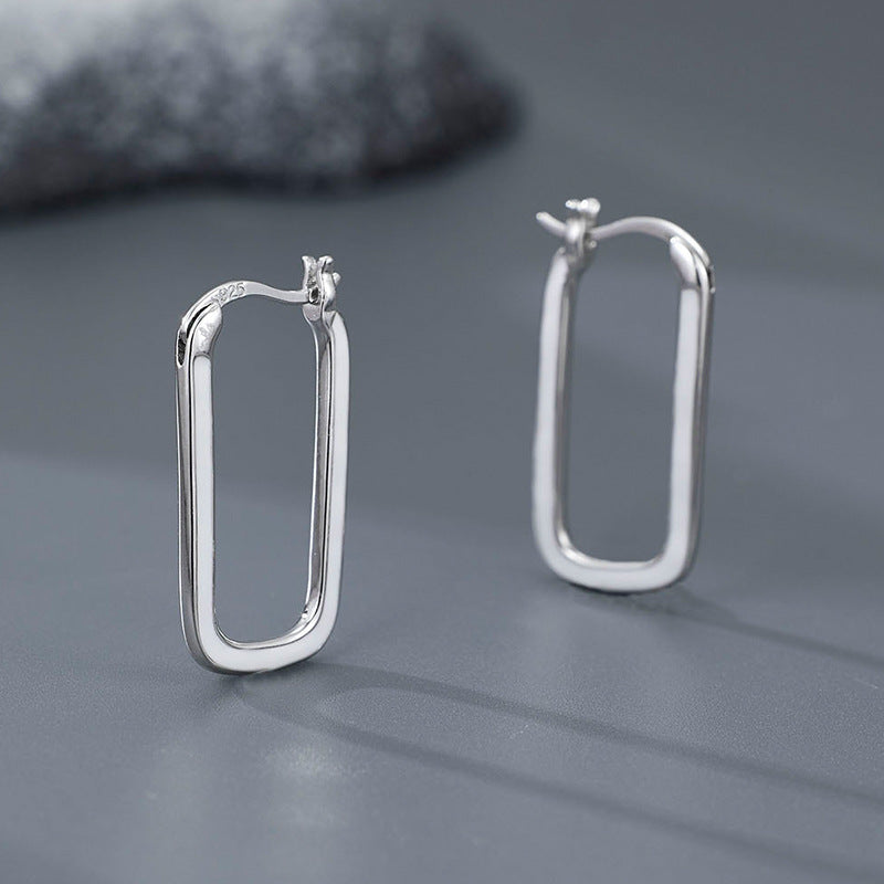 Rectangle Enamel Epoxy Earrings for Women, S925 Sterling Silver, Minimalist Design, Unique and Creative Ear Studs