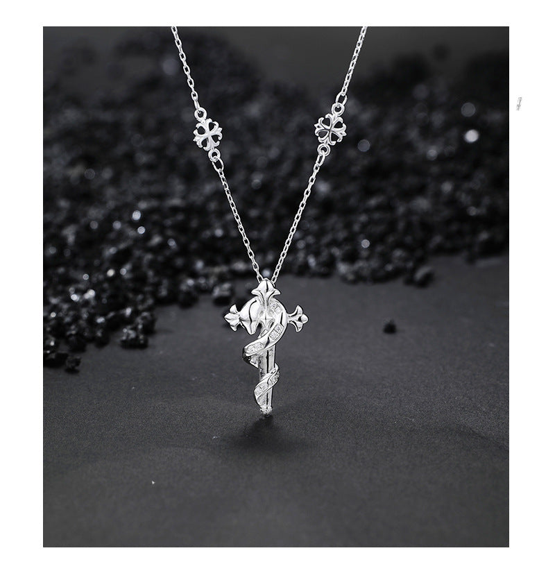S925 Sterling Silver Necklace Stacked Personalized Iris Snake Scepter Cross Clavicle Chain