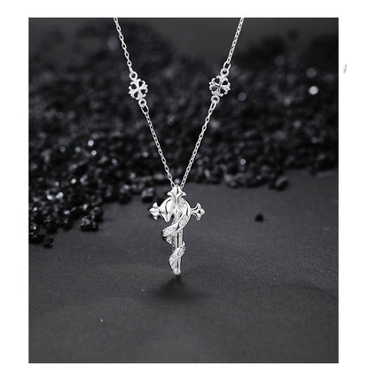 S925 Sterling Silver Necklace Stacked Personalized Iris Snake Scepter Cross Clavicle Chain