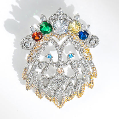 Two-tone Gold Colored Lion Head Diamond Brooch