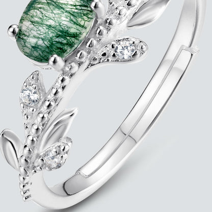 橄榄枝戒指女S925纯银镶绿苔藓指环小众设计手饰| Dapaza Jewelry