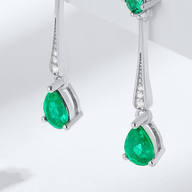 Pear-Cut Lab-Grown Emerald Drop Earrings - S925 Sterling Silver