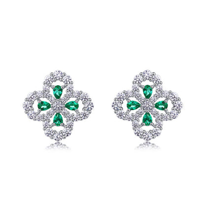 Lucky Clover Lab-Grown Emerald Stud Earrings | 925 Sterling Silver | Dapaza