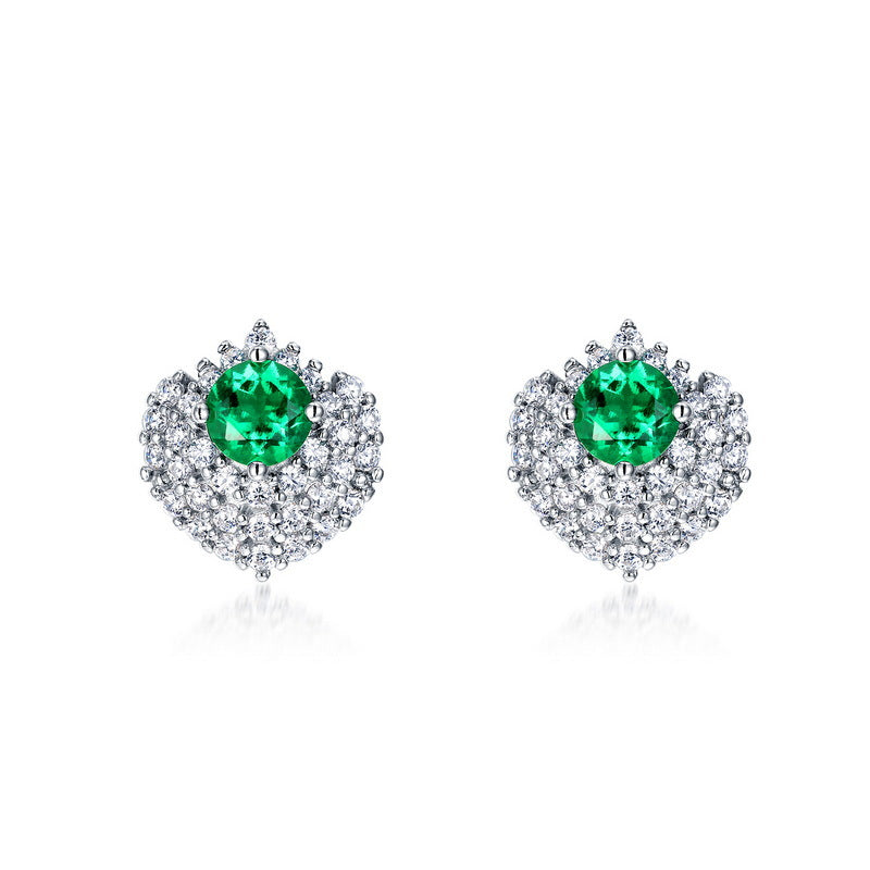 Geometric Shield 0.6CT Lab-Grown Emerald Cluster Stud Earrings -  925 Sterling Silver