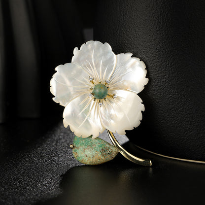 Natural Shell Peach Blossom Brooch