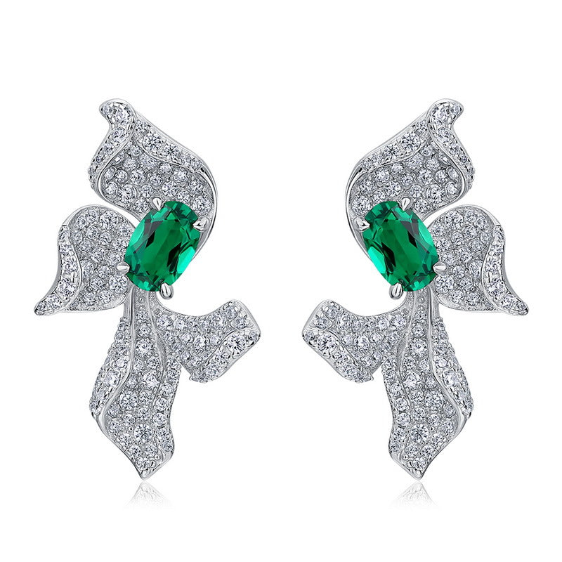 Sculpted Bloom: 3D Floral Lab-Grown Emerald Earrings | 925 Silver | Dapaza