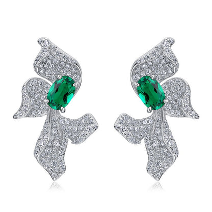 Sculpted Bloom: 3D Floral Lab-Grown Emerald Earrings | 925 Silver | Dapaza