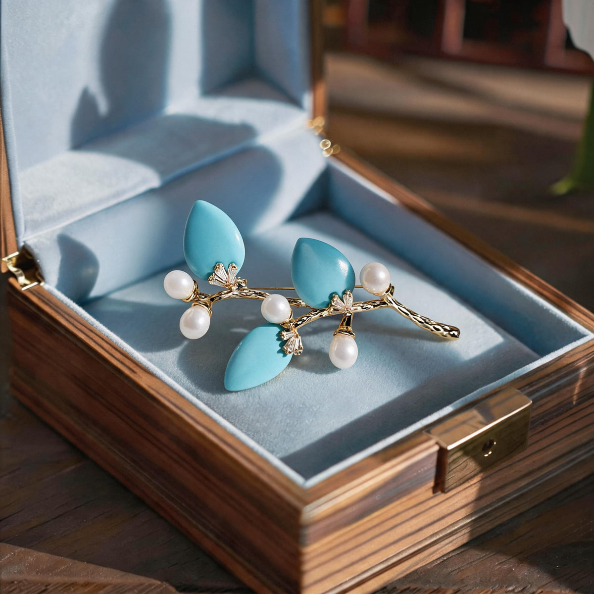 Multi-Color Natural Stone Branch & Leaf Brooch