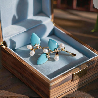 Multi-Color Natural Stone Branch & Leaf Brooch