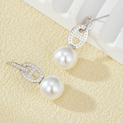 925 Sterling Silver Australian White High-luster Shell Pearl Pig Nose Stud Earrings - Unique and Trendy Design for Women