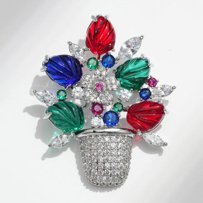 Colored Crystal Glazed Basket Brooch