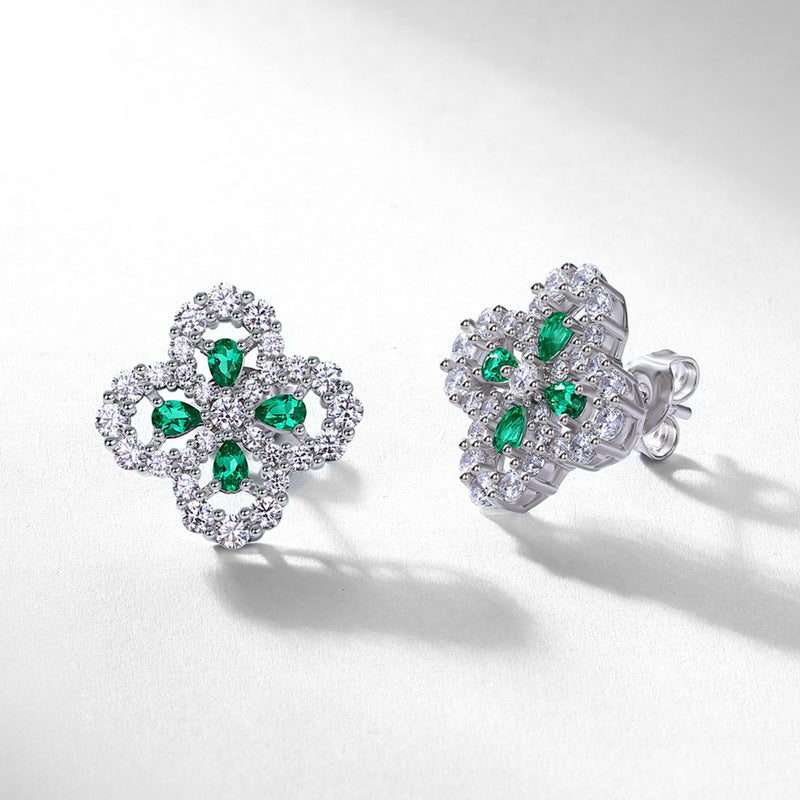 Lucky Clover Lab-Grown Emerald Stud Earrings | 925 Sterling Silver | Dapaza