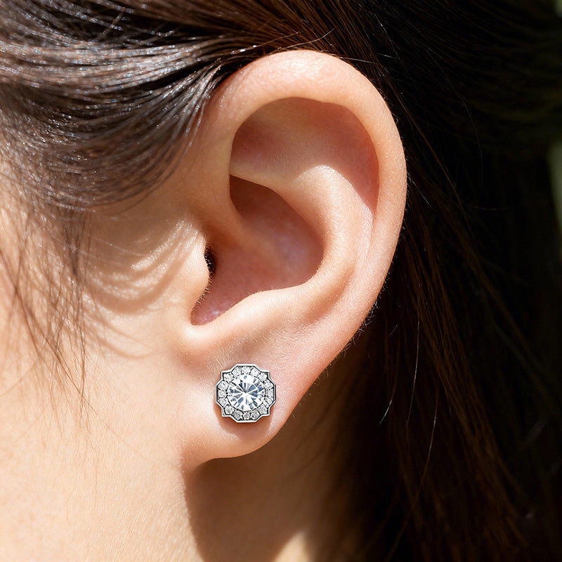 Round 1ct Lab Grown Diamond Stud Earrings S925 Silver Geometric Half Cent Earrings