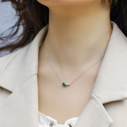 Asymmetric Lab-Grown Emerald Clavicle Necklace - S925 Sterling Silver