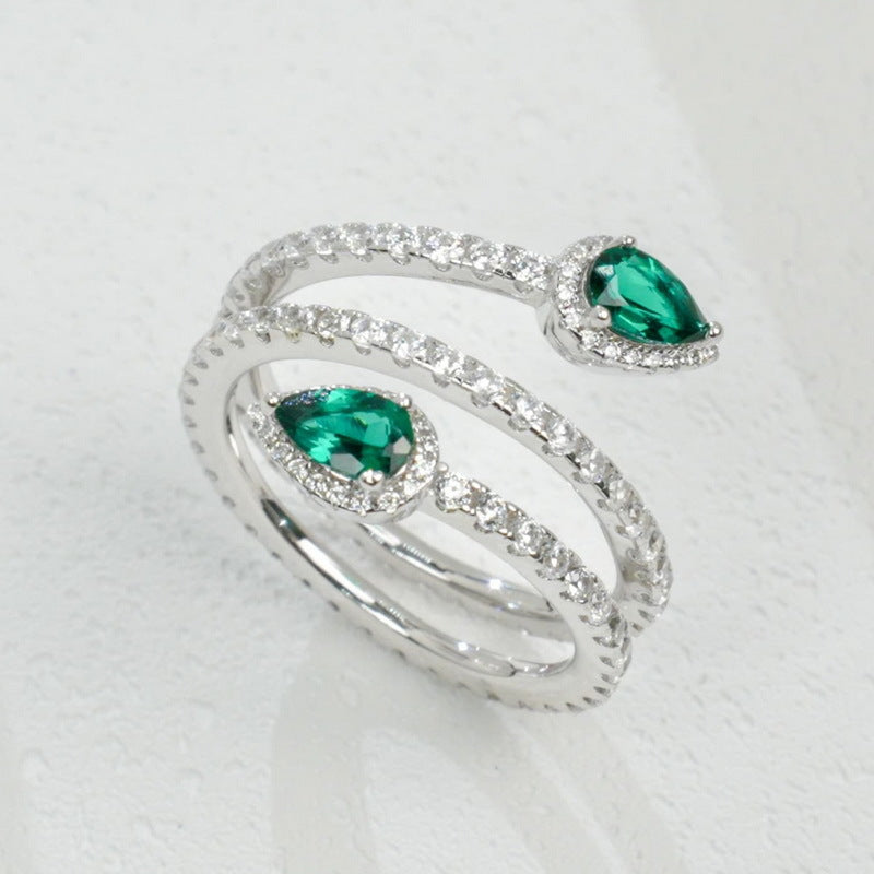 Nouveau Chic: Gold-Plated Lab-Grown Emerald Adjustable Ring | 925 Silver | Dapaza
