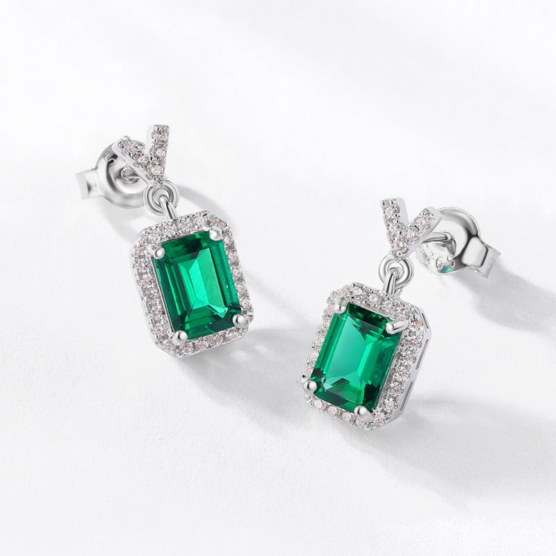 Chic Emerald-Cut Lab-Grown Emerald Drop Earrings - 925 Sterling Silver