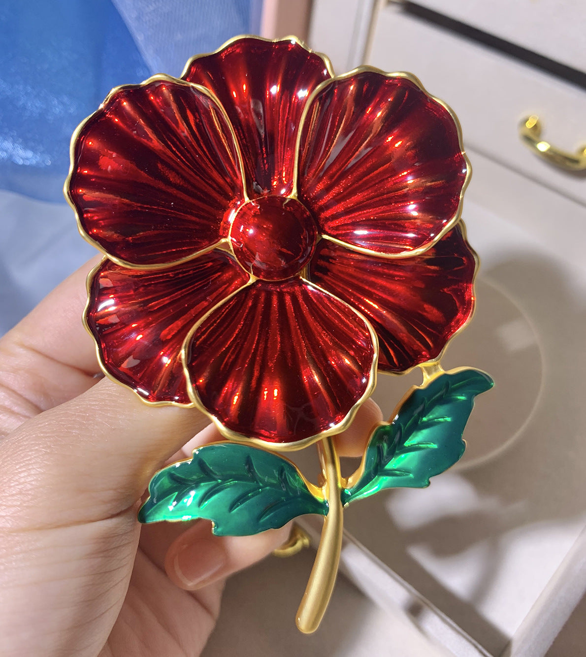Vintage Enamel Camellia Brooch
