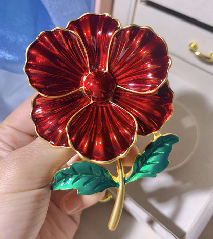 Vintage Enamel Camellia Brooch