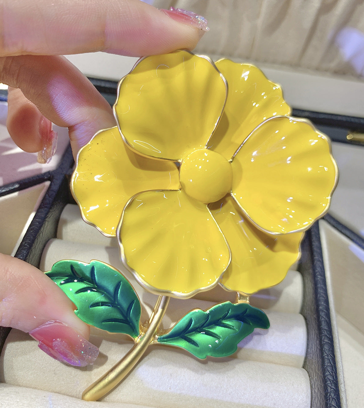 Vintage Enamel Camellia Brooch