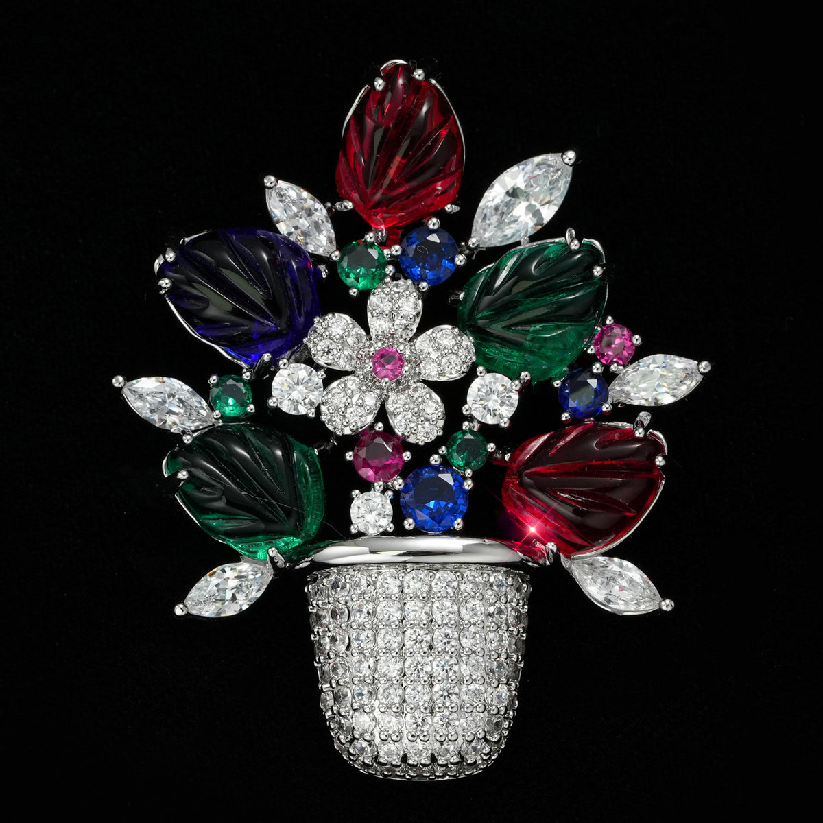 Colored Crystal Glazed Basket Brooch