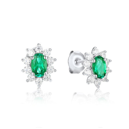Art Deco Geometry: Lab-Grown Emerald & Ruby Earring & Ring Set | 925 Silver | Dapaza