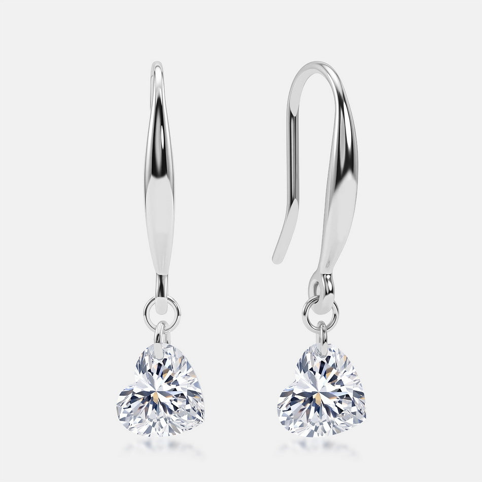 Romantic 1.40CTW Heart-Shaped HPHT Lab Grown Diamond Dangle Drop Hook Earrings | S925 Sterling Silver Marquise Ear Wire - Dapaza