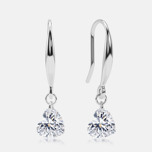 Romantic 1.40CTW Heart-Shaped HPHT Lab Grown Diamond Dangle Drop Hook Earrings | S925 Sterling Silver Marquise Ear Wire - Dapaza