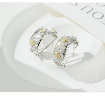 S925 Sterling Silver Italian Brushed Hollow Earrings