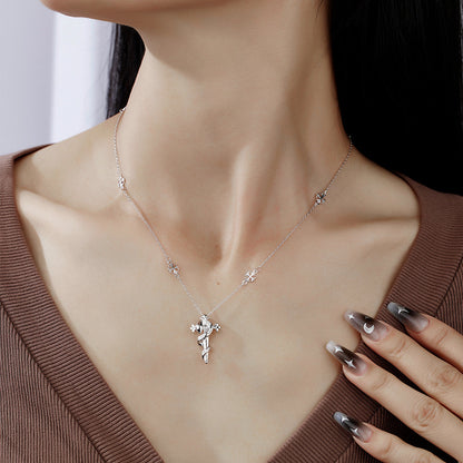 S925 Sterling Silver Necklace Stacked Personalized Iris Snake Scepter Cross Clavicle Chain