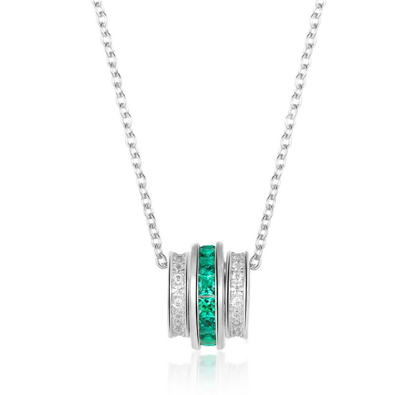 Lab-Grown Emerald Pendant Necklace - S925 Sterling Silver