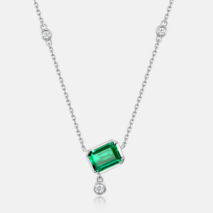 Geometric Lab-Grown Emerald Dancing Stone Necklace - S925 Sterling Silver