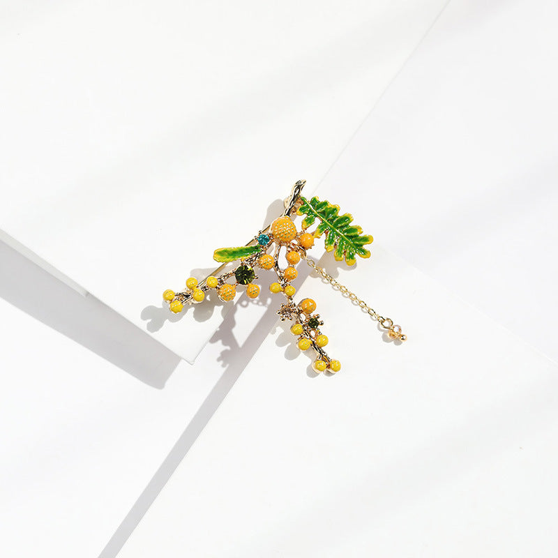 Vintage Enamel Mimosa Brooch