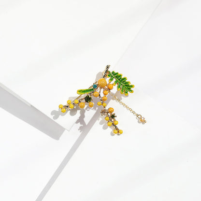 Vintage Enamel Mimosa Brooch
