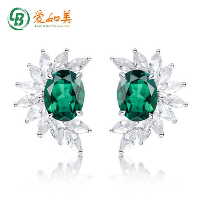 Blossom Cluster: Halo-Set Lab-Grown Emerald Flower Stud Earrings | 925 Silver | Dapaza