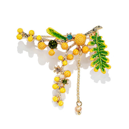Vintage Enamel Mimosa Brooch