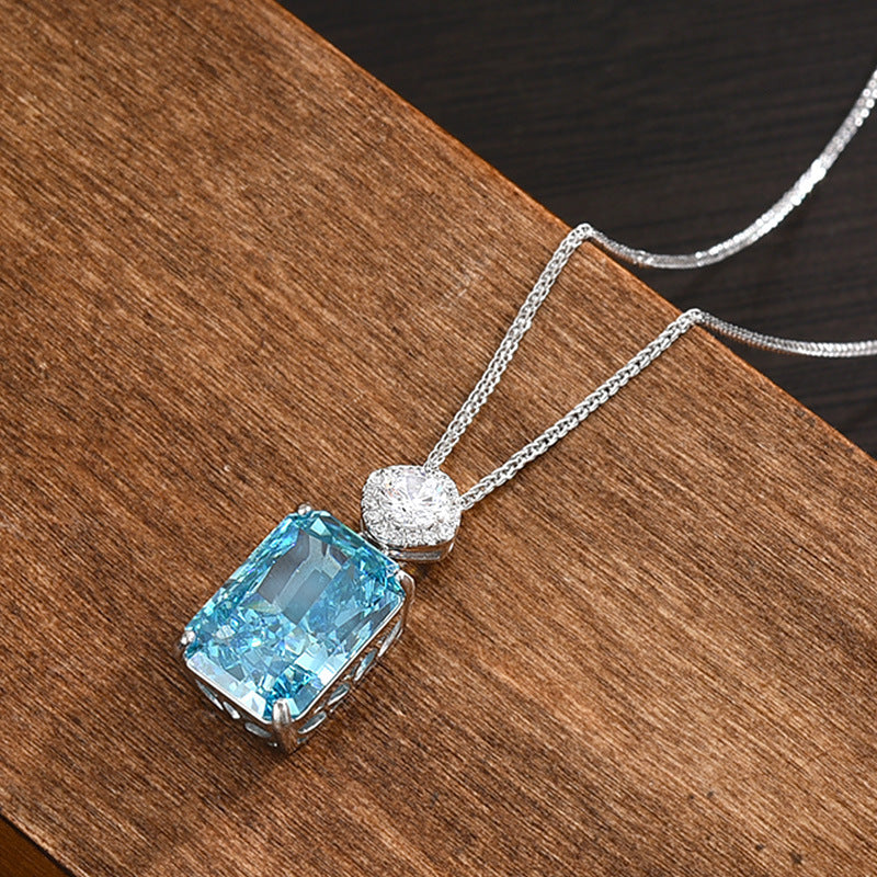 Dapaza S925 Silver Natural Aquamarine Necklace