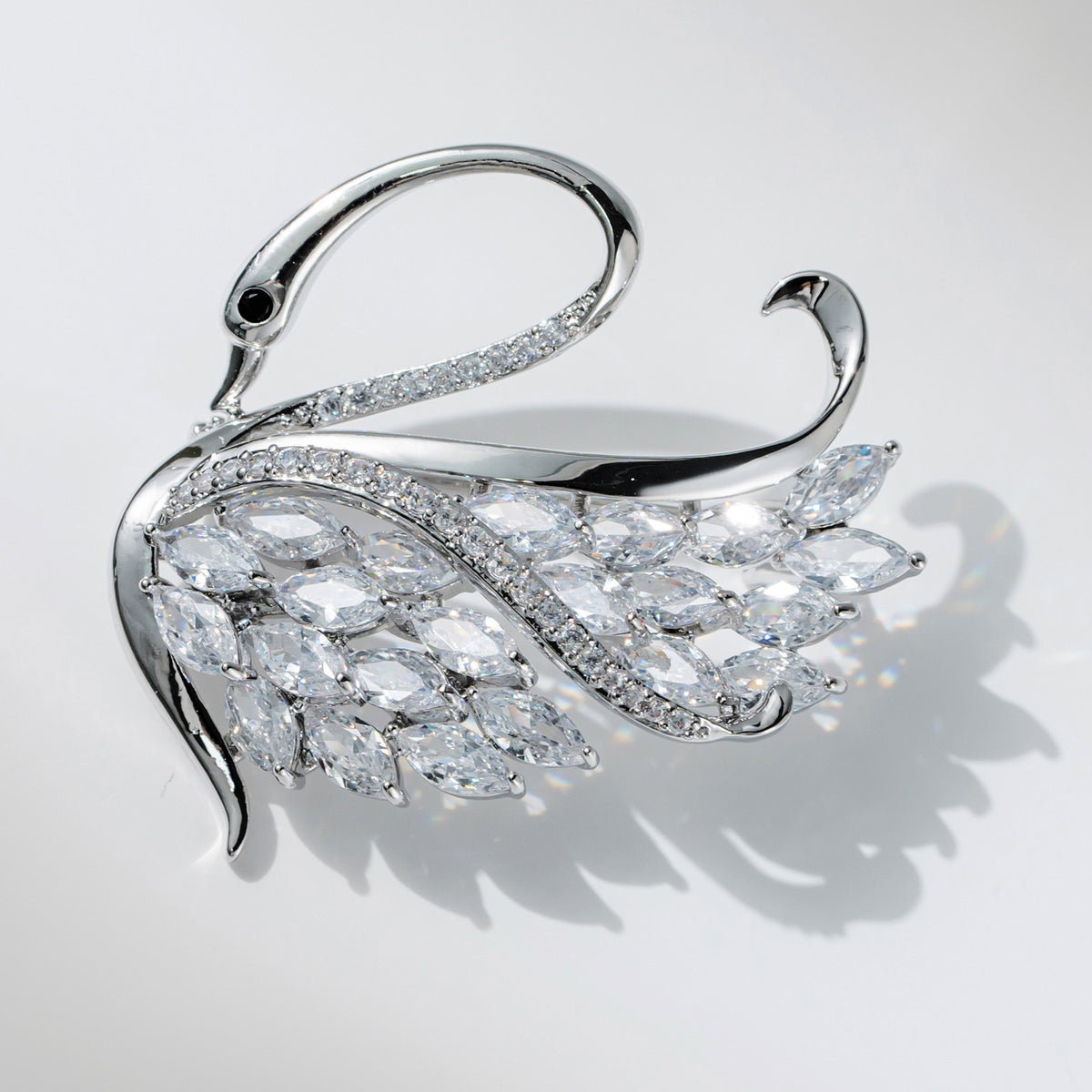 Silver White Swan Animal Versatile Suit Coat Zircon Brooch Women