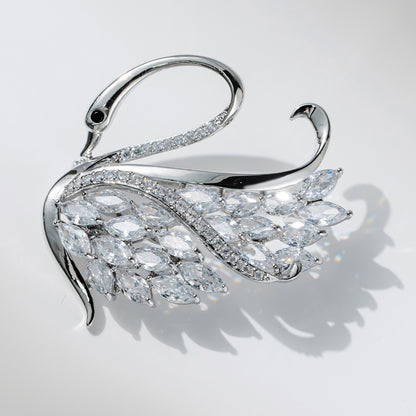 Silver White Swan Animal Versatile Suit Coat Zircon Brooch Women