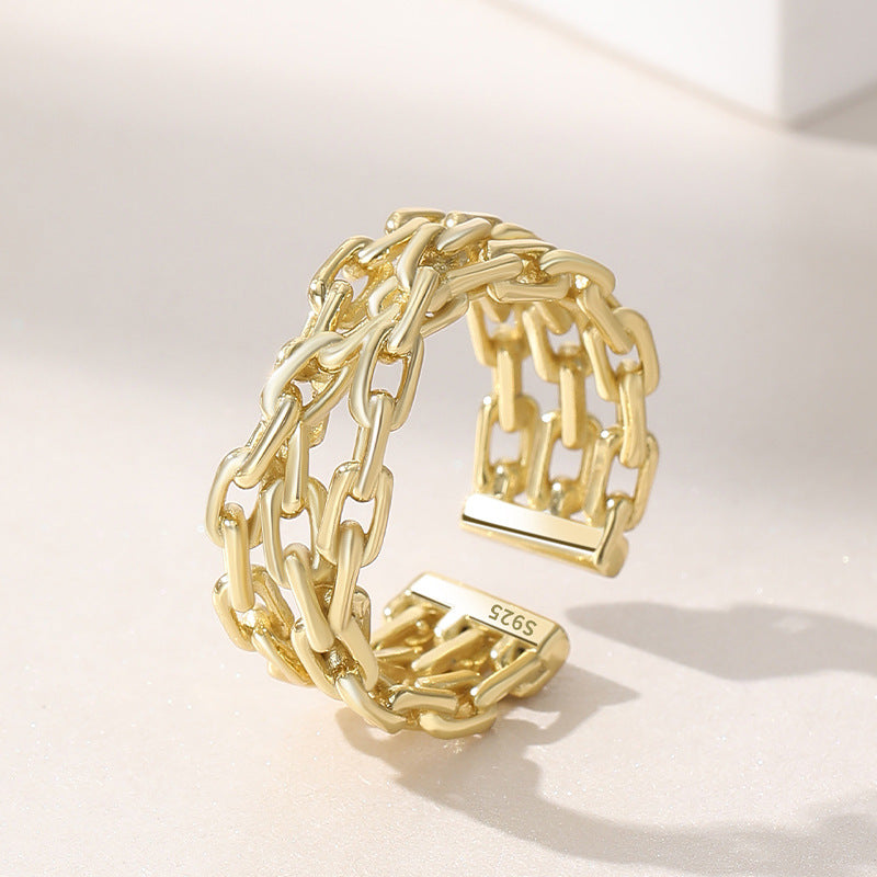 Dapaza S925 Sterling Silver Ring Women's Double Winding Chain Design